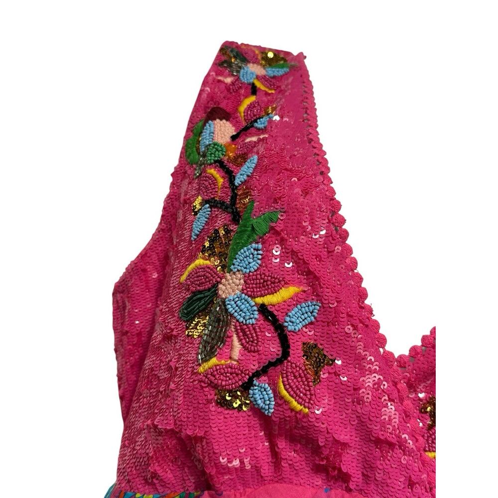 Boston Proper St Tropez tropical Beaded embellished V-neck Dress Size 10 - Picture 5 of 10